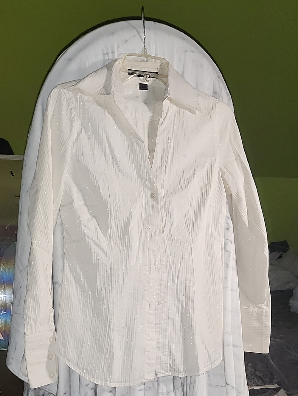 Express White Shimmer Long-Sleeve Button-Down Shirt